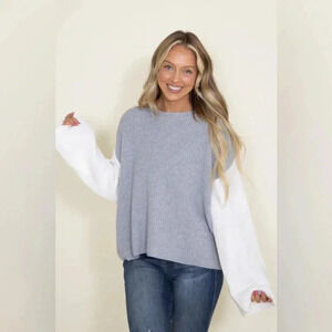 Elan Colorblock Crewneck Sweater Gray Tan Size Medium New With Tags!